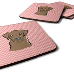 Caroline`s Treasures Carolines Comori BB1234FC Checkerboard Pink Chocolate Labrador Foam Coaster Roz 3 1/2 x 3 1/2, 