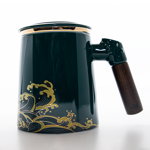 Cana Ceramica pentru Ceai, 450 ml, Maner din Bambus, Diverse Culori