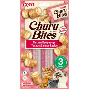 INABA Churu Bites Chicken tuna&salmon wrap 3x10g pernute umplute cu ton si somon pentru pisici, INABA