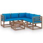 vidaXL Set mobilier de gradina cu perne bleu 6 piese lemn pin tratat