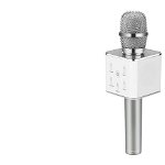 Set - Microfon Karaoke Wireless cu Bluetooth Soundvox(TM) Q7 cu Boxa inclusa, Argintiu + Suport Universal de Birou Pentru Tablete sau Telefoane, Inter-Line Company SRL
