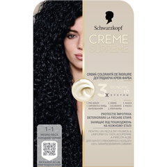 Vopsea de par permanenta cu amoniac Schwarzkopf Creme Supreme, 1-1 Negru Rece, 182 ml