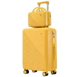 Set troler cabina cu geanta cosmetice, Quasar & Co.®, cifru TSA, 4 roti 360 grade, maner telescopic, 55 x 39 x 23 cm / 22 x 29 x 15 cm, ABS, galben