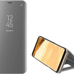 Husa Carte Clear View pentru Samsung Galaxy A02s, Functie Stand, Argintiu, Clear View