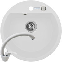 Pachet chiuveta si baterie Pyramis MIDO diametru 510mm adancime 190mm pipa inalta finisaj Pyragranite alb