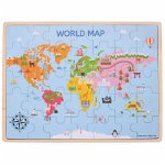 Puzzle din lemn - Harta lumii (35 piese), BIGJIGS Toys, 2-3 ani +, BIGJIGS Toys
