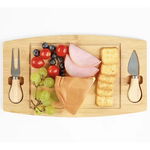 Platou din bambus pentru prezentare si servire branzeturi Pufo Cheese cu 2 accesorii incluse, 33 cm, Pufo