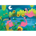 Puzzle cu 48 de piese intr-o mini cutie tip cub - Pasari flamingo, 0