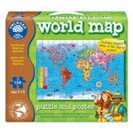 Puzzle si poster Harta lumii (limba engleza 150 piese) WORLD MAP PUZZLE & POSTER, Orchard Toys