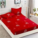 Husa de pat cu elastic + 2 Fete de Perna, Red Simple, JOJO HOME