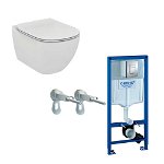 Set vas wc Ideal Standard Tesi AquaBlade cu capac soft close si rezervor Grohe cu clapeta Skate Air