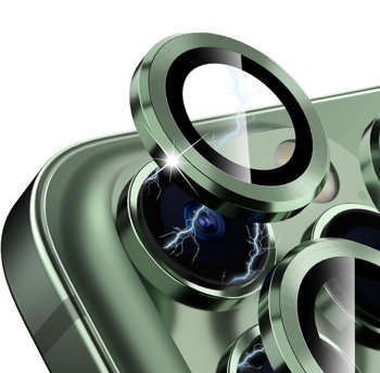 Sticla de protectie camere cu cadru din aluminiu pentru iPhone 15 Pro, Verde, OEM