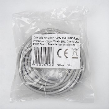 Cablu de retea UTP CAT6e PNI U0675, mufat 2xRJ45, 8 fire x 0.4 mm, 7.5m