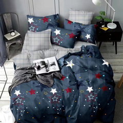 Lenjerie pat 1 PERSOANA,  FINET, 4 piese, Jojo Home, Bleumarin-Multicolor, stelute, JOJO Home