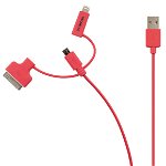 Cablu ValueLine, USB 2.0 A tata - micro B tata cu adaptor lightning si Apple Dock 30 pini, 1.0 m, rosu