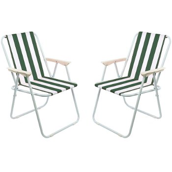 Set 2 scaune pliante gradina/terasa/plaja Kring Oxford, 60x70, otel, alb/verde