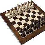 Joc Sah si Table din lemn alb-maro 45x45 cm, Ludicus