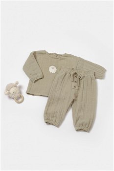 Set bluza si pantaloni, winter muselin, 100% bumbac - verde, babycosy (marime: 12-18 luni), BabyJem