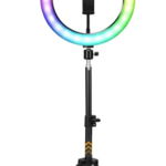 Lampa Circulara Profesionala Led Ring Light RGB Andowl Q-MG34, Diametru 26 Cm, Conectare USB, 9 Trepte de Lumina, 15 Culori RGB