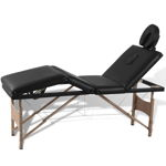  vidaXL Masă de masaj pliabilă, 4 zone, negru, cadru din lemn, vidaXL