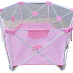 Tarc de joaca copii hexagonal pliabil Mamakids Alb/Roz, 140x78 cm, MamaKids