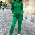 Compleu tricot VGE, bluza cu imprimeu embosat si pantaloni conici, Verde deschis, Marime S/M, FashionForYou