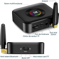 Set adaptor Bluetooth 5.1, Krassus, receiver audio cu port AUX 3.5 mm, port Type-C, cititor de carduri TF, pentru sistem audio, masina si cablu splitter audio Jack 3.5 4 pini, negru