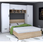 Set dormitor tineret TEO, 4 piese, corp PAL alb + sonoma, fronturi PAL alb, pat 140x200 cm, Marcel Prod