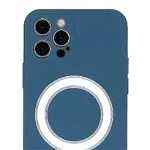 Husa iPhone 12 Pro Max din silicon cu MagSafe, silk touch, interior din catifea cu decupaje pentru camere, Albastru inchis, OEM