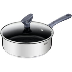 Cratita cu capac Tefal Daily Cook, 24 cm, inductie, invelis antiaderent din titan, indicator Thermo Signal, maner ergonomic, argintiu & negru