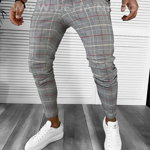 Pantaloni barbati casual regular fit gri in carouri B7931 11-1 E, 