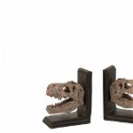 Set 2 suporturi carti pentru Dinosaur, Rasina, Maro Negru, 26x8.5x16 cm