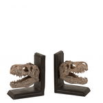 Set 2 suporturi carti pentru Dinosaur, Rasina, Maro Negru, 26x8.5x16 cm