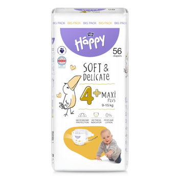 Scutece HAPPY Soft&Delicate Maxi Plus, Marimea 4+, 56 buc