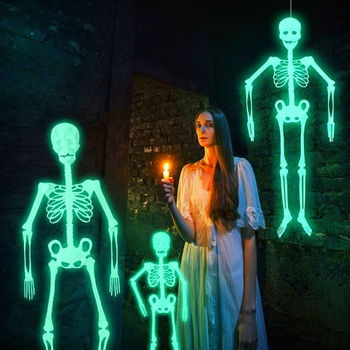 Decoratiune de Halloween schelet Lihaian, verde fluorescent, 150 x 25 x 2 cm, 