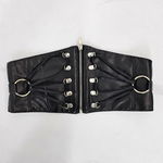 Centura corset Tez, din piele ecologica, elastica, cu fermoar si detalii metalice, Negru, Velve
