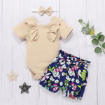 Costumas cu body crem si pantaloni scurti cu desene colorate, SuperBaby