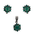 Set argint Divya, cercei si pandantiv, onix verde si marcasite