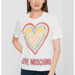 Tricou cu imprimeu si aplicatii de paiete, Love Moschino