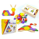 Joc Tangram din lemn 250 piese geometrice multicolore tangram
