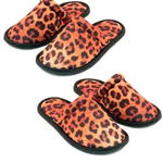 Set 2 perechi papuci dama, Quasar & Co.®, model Animal print, buretati, lungime talpa 26,5 cm, marime universala, talpa 0,8 cm, maro/negru