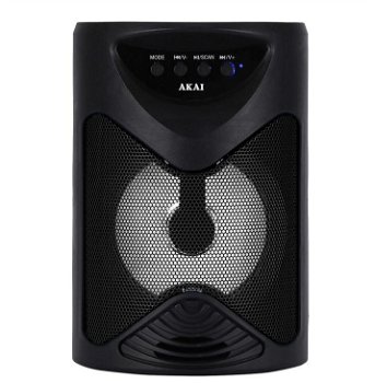 Boxa portabila Akai ABTS-704, Bluetooth 4.2, radio FM, 1x port USB pentru mp3 player, 1x slot card TF, lumini LED, baterie reincarcabila, 1x slot pentru microfon, timp de incarcare 2 ore, timp de folosire 1.5 ore la volum maxim, AKAI
