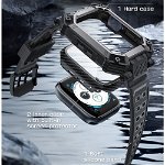 Set husa, curea si 2 protectii ecran Supcase Unicorn Beetle Pro compatibil cu Apple Watch 4/5/6/7/8/SE 44/45mm Black, Supcase