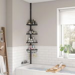 Etajera pentru baie si dus cu inaltime reglabila Vasagle Shower Caddy, 35 x 25 x 85-305 cm, tija telescopica, otel/pp, negru, Vasagle