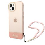 Husa de protectie telefon Guess pentru iPhone 14 Plus, Double Layer Electroplated with strap, Plastic, Roz , Guess