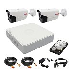 Sistem supraveghere 2 camere Rovision oem Hikvision 2MP full hd IR40m, DVR 4 Canale 1080P lite, accesorii si hard incluse, Rovision