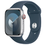 Smartwatch Apple Watch 9 GPS + Cellular, 45mm Silver Aluminium Case, Storm Blue Sport Band - S/M, Apple
