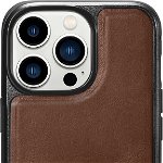 Husa iPhone 14 Pro Max din seria iCarer Case Leather Oil Wax de culoare maro, iCarer