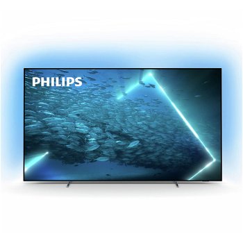 Televizor OLED Philips 65OLED707/12, 164 cm, 4K UHD, Procesor P5 AI Perfect Picture, Ambilight pe 3 laturi + Hue, Android TV 11 (R), HDR10+, Dolby Vision & Atmos, Quad Core, Wi-Fi, CI+, Crom