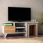 Mobilier pentru living Nature, Furny Home, comoda TV si 3 masute, 120x29.5x49 cm, alb/natural, Furny Home